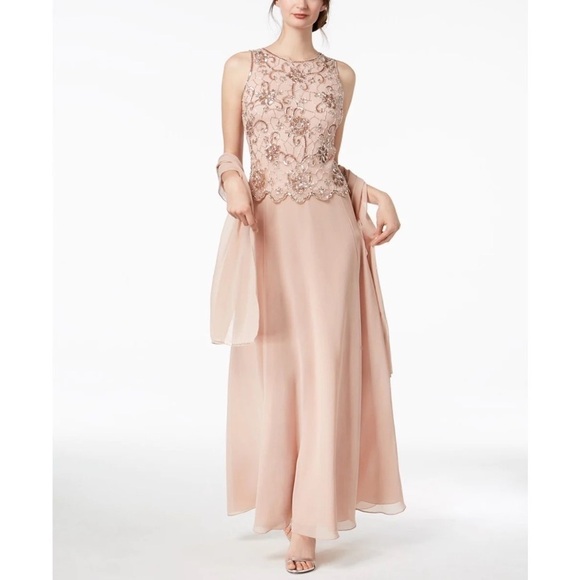 JKARA Dresses & Skirts - J.Kara Rose Clair Beaded Chiffon Sleeveless Maxi Dress NWT